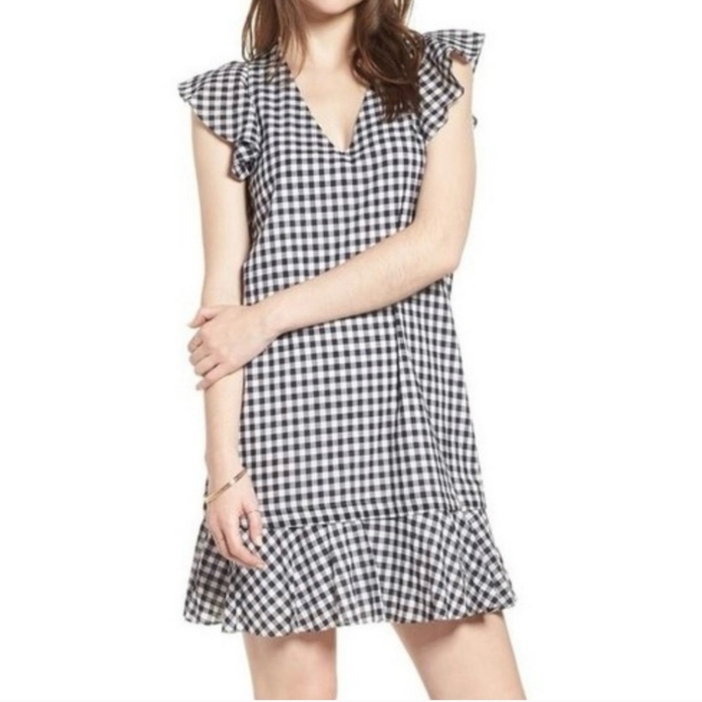 Madewell Gingham Flutter Sleeve Ruffle Shift Dress Size 2